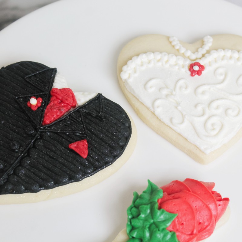Bride and Groom Heart Iced Cutout Cookies