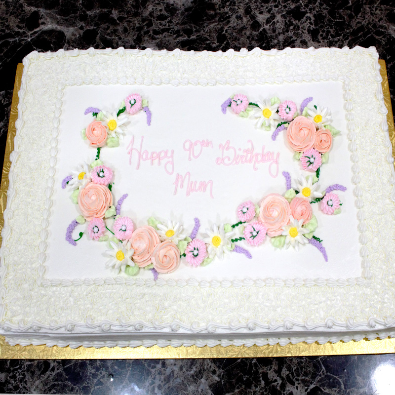 Fancy Border and Flowers Cake