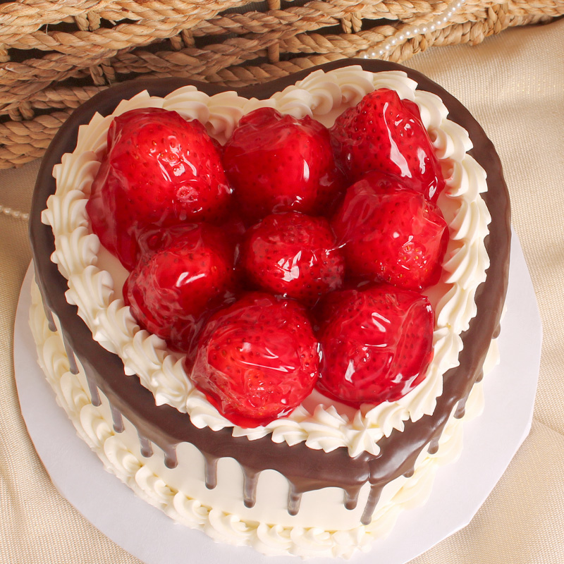 Heavenly Chocolate Strawberry Topped Heart Shaped Cake
