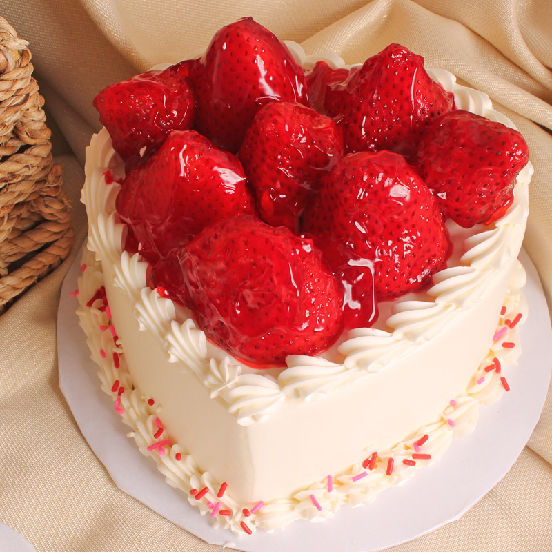 White Vanilla Strawberry Heart Shaped Cake