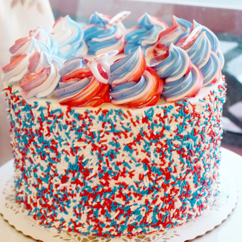 Red White and Sprinkles Cake