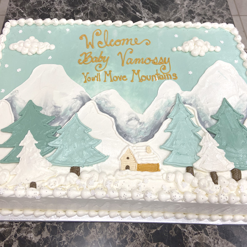 Snowy Cabin in the Mountains Cake