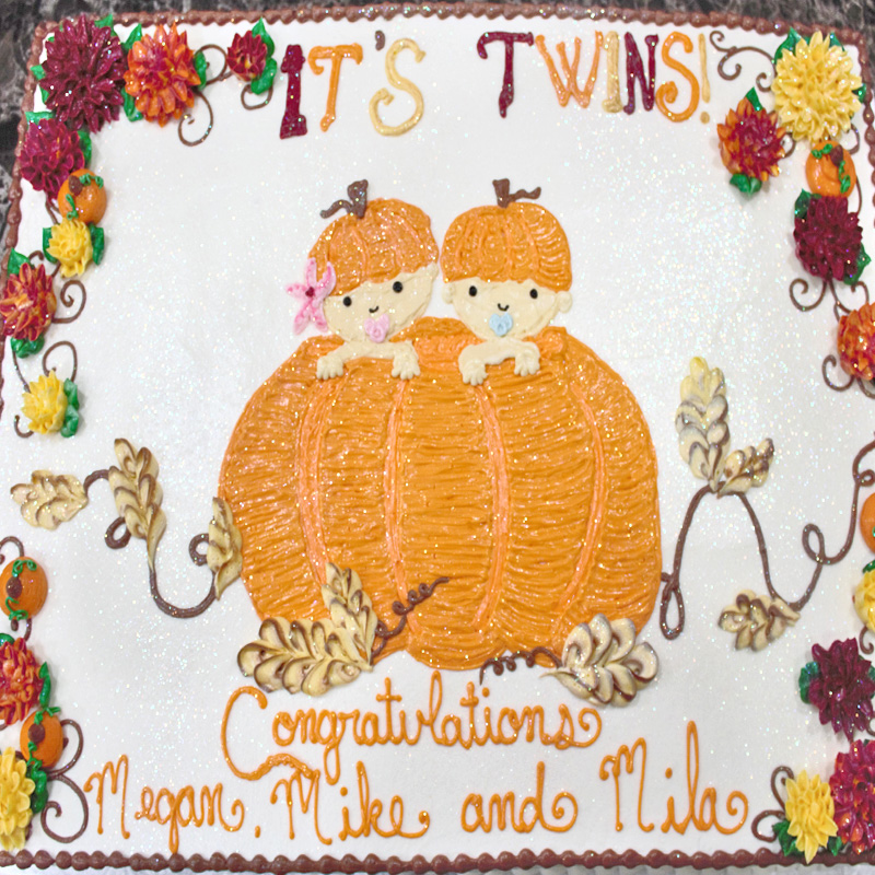 Pumpkin Themed Twins Baby Shower Cake