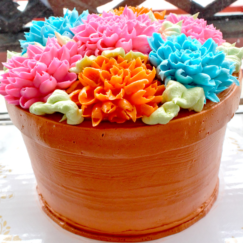Bright Dahlias Flower Pot Cake