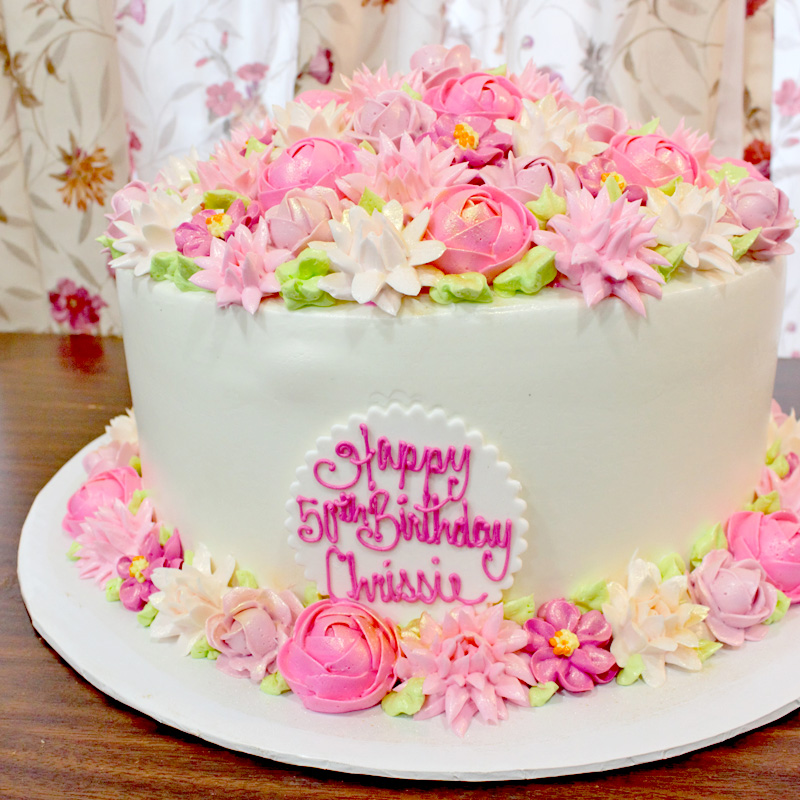 Lush Pink Garden Flower Top Cake