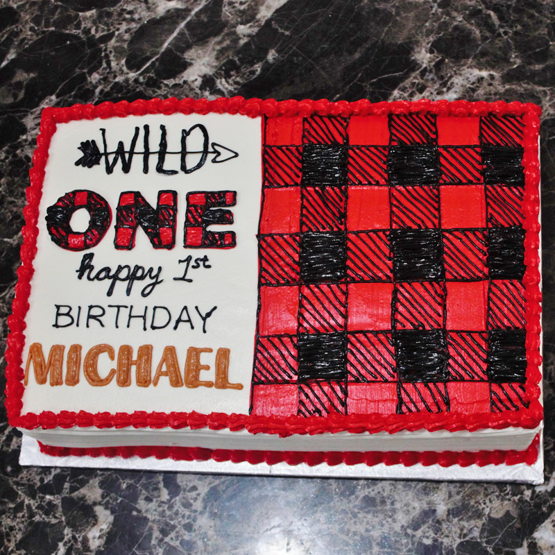 Plaid Theme First Birthday Cake