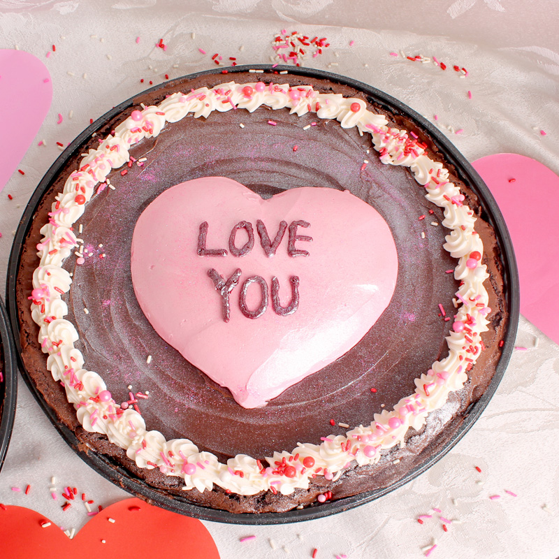 Love You Heart Valentine's Day Brownie Cake