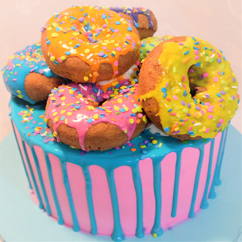 Colorful Donut Topped Drip Cake