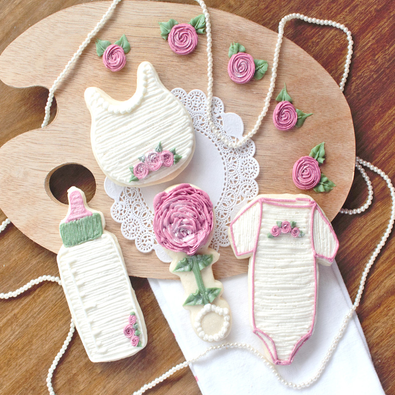 Rose and Pearls Baby Shower Cookies